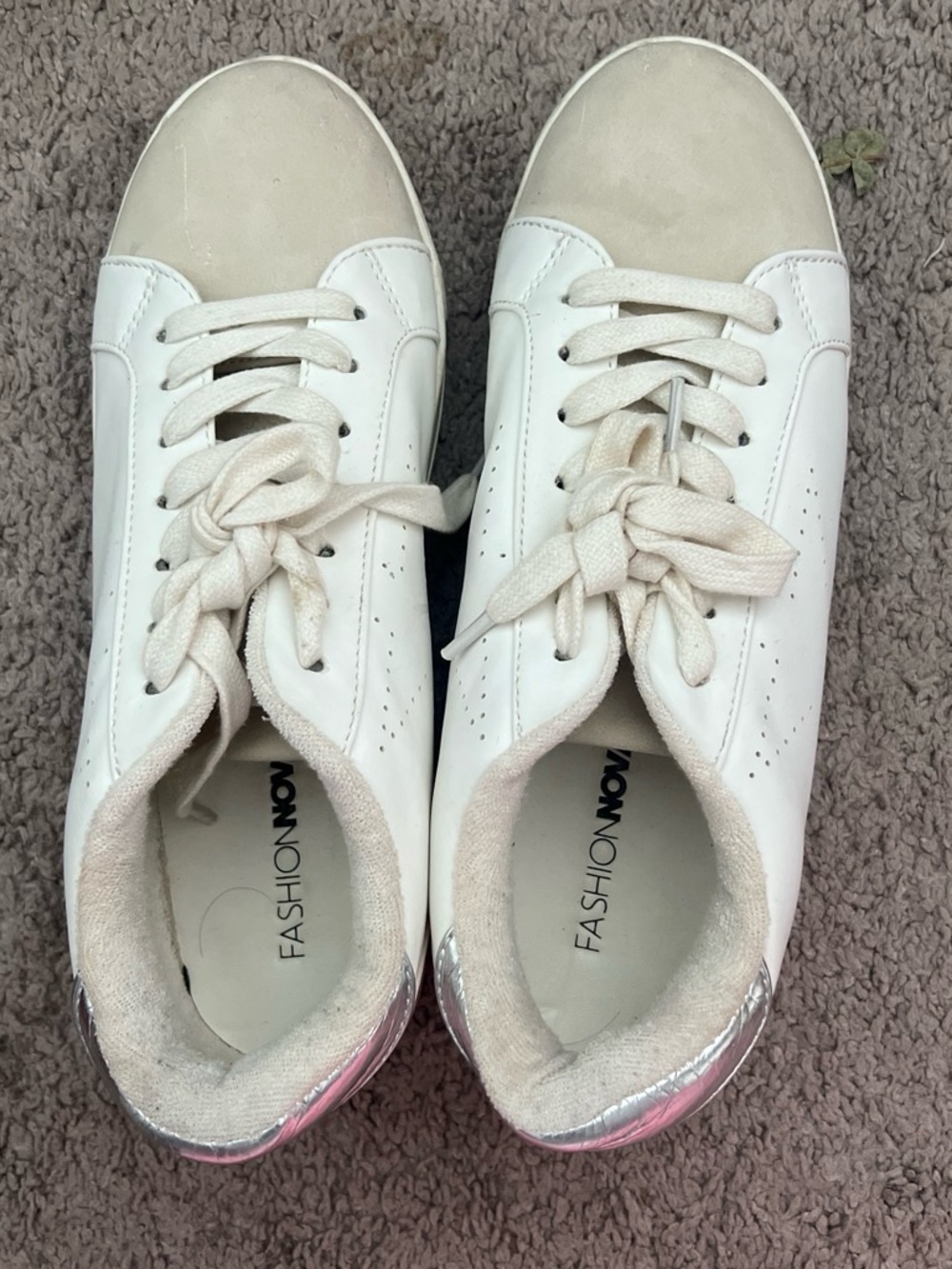 Fashion Nova White Sneakers with Pink Metallic Heel